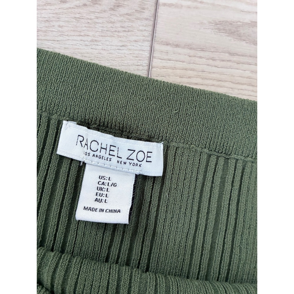 Rachel Zoe Olive Green Ribbed Knit 2 Piece Set Crop Top Maxi Skirt Side Slit L - Picture 3 of 6